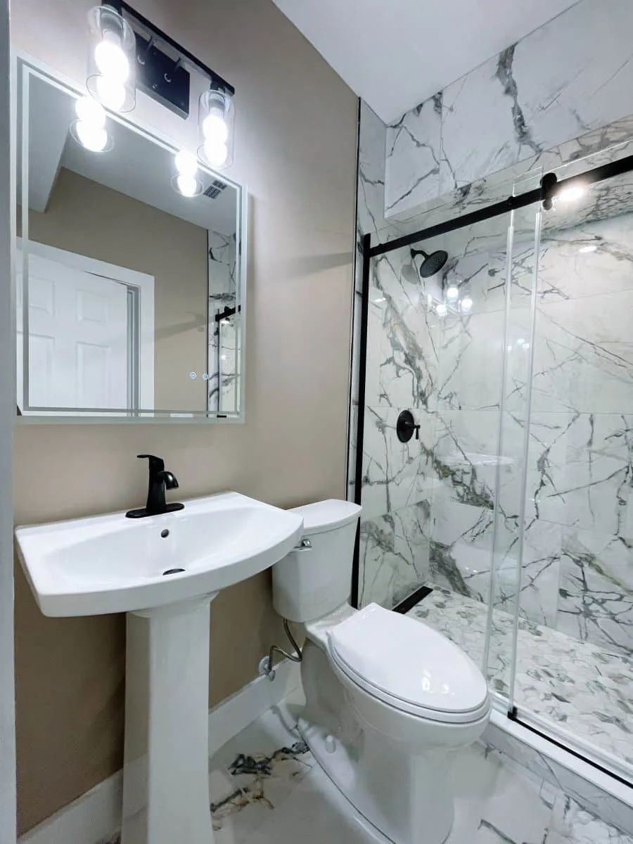 Finished basement guest bathroom after renovation