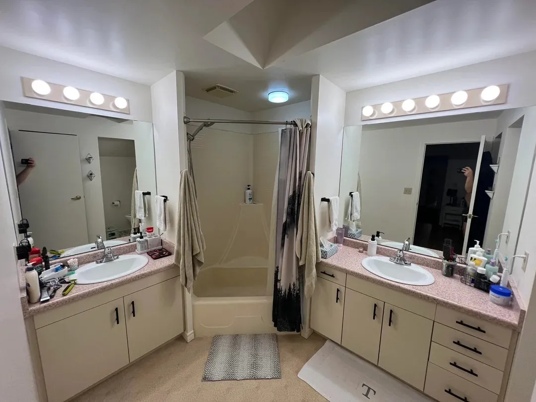 Original North Vancouver primary bathroom vanity before renovation