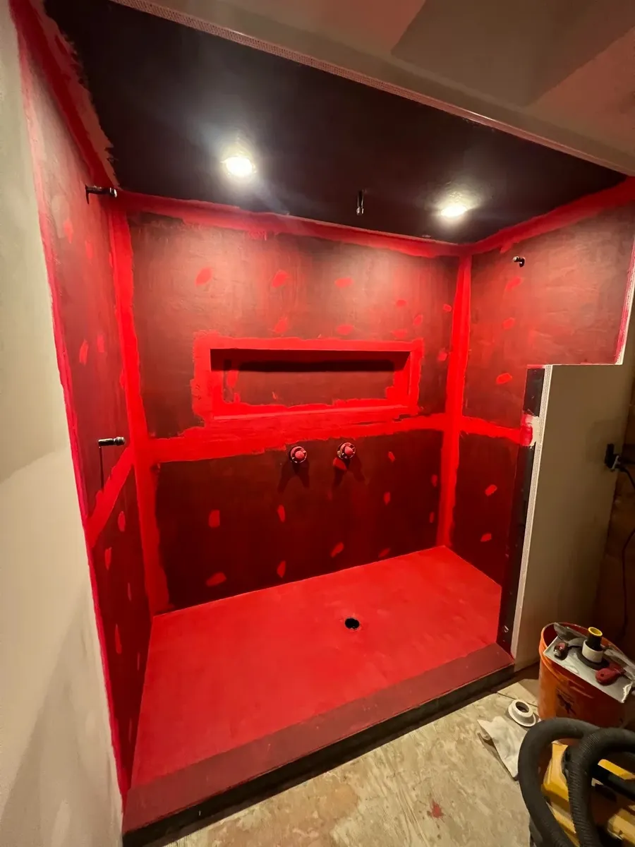 Shower waterproofing membrane before tile installation