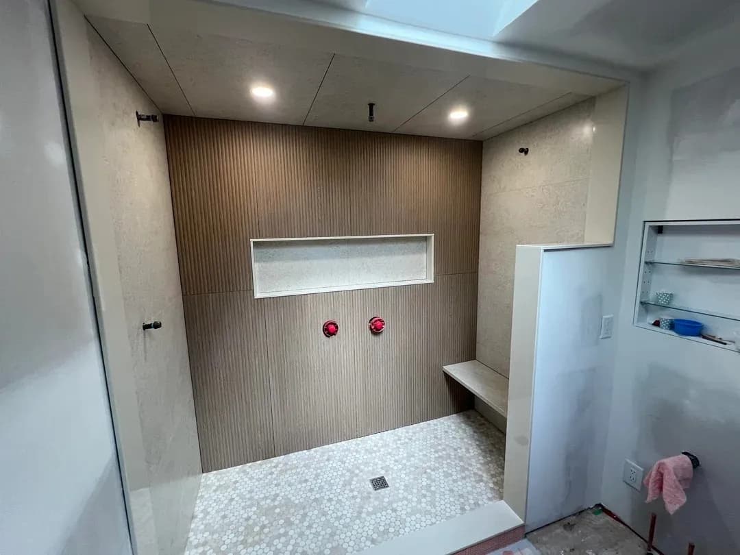 Shower wall tile and recessed niche during installation